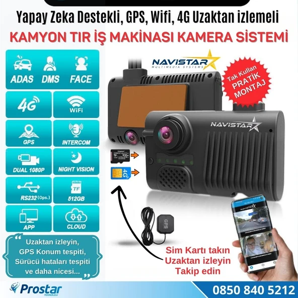 4G Uzaktan izlemeli 2 Kameralı Wifi GPS Yapay Zeka destekli Akıllı Dashcam Kamyon Tır Kamera Sistemi - 2