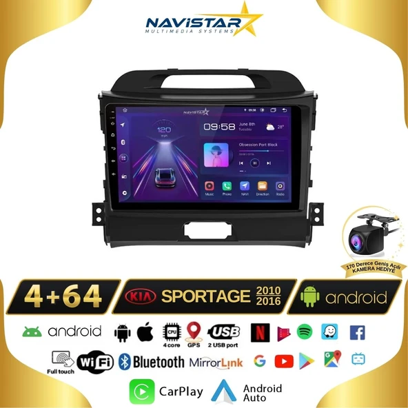 Kia Sportage 4GB + 64GB Kablosuz Carplay 2010-2016 Android 13 Navigasyon Multimedya Sistemi