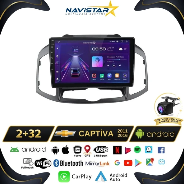 Chevrolet Captiva 2011-2016 Model 2GB + 64GB Android 13 Kablosuz Carplay Navigasyon Multimedya Sistemi