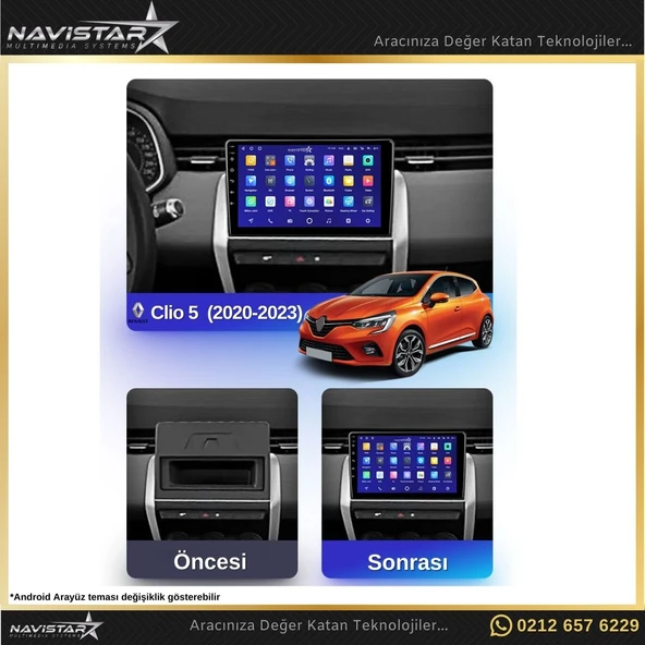 Clio 5 2020-2023 Model 2+64GB Android 13 Kablosuz Carplay Navigasyon Multimedya Sistemi - 3