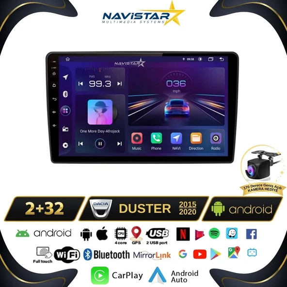 Dacia Duster 2015-2020 Model 2GB + 64GB Android 13 Kablosuz Carplay Navigasyon Multimedya Sistemi