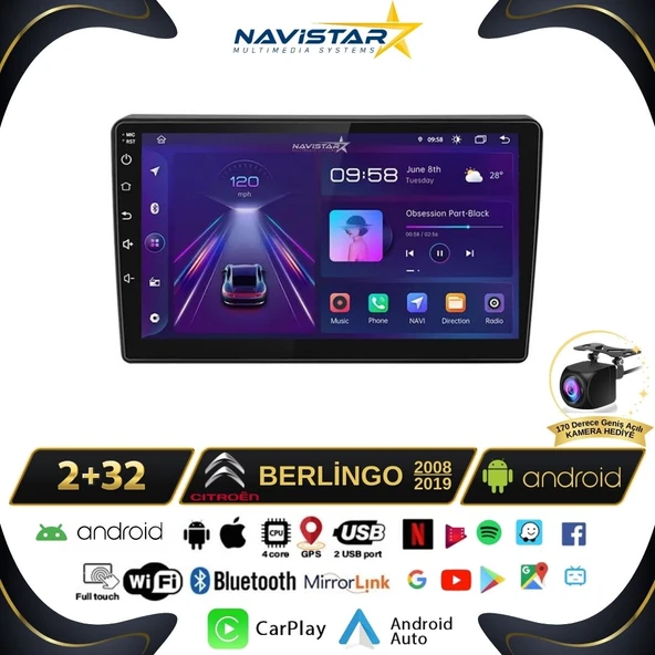 Citroen Berlingo 2008-2019 Model 2GB + 64GB Android 13 Kablosuz Carplay Navigasyon Multimedya Sistemi