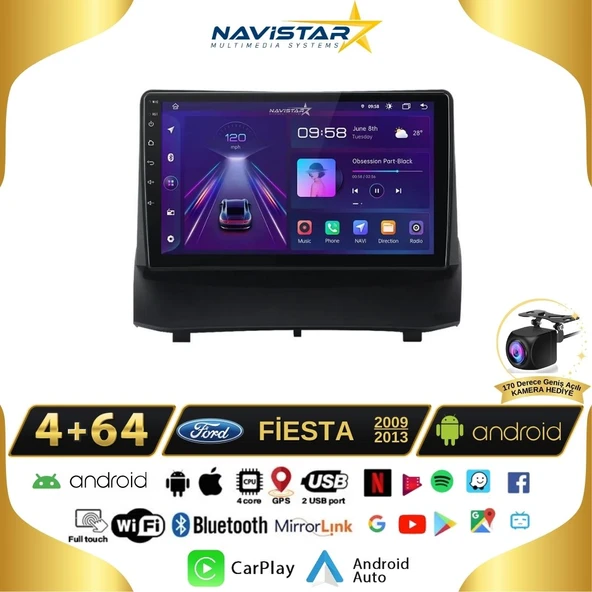 Ford Fiesta  2009-2013 Model 4GB + 64GB Android 13 Kablosuz Carplay Navigasyon Multimedya Sistemi