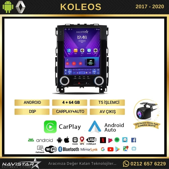 Renault Koleos Tesla 4GB + 64GB 2017-2020 Model Android 13 Qled Kablosuz Carplay Navigasyon Multimedya Sistemi - 2