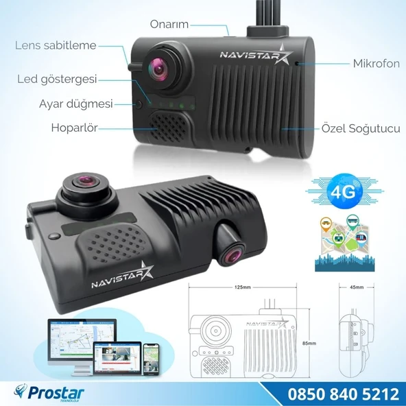 4G Uzaktan izlemeli 2 Kameralı Wifi GPS Yapay Zeka destekli Akıllı Dashcam Kamyon Tır Kamera Sistemi - 4