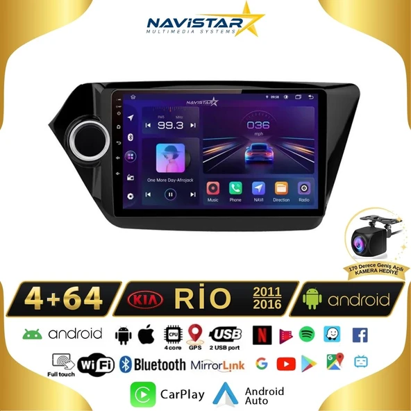 Kia Rio 2011-2016 Model 4+64 GB Android 13 Kablosuz Carplay Navigasyon Multimedya Sistemi