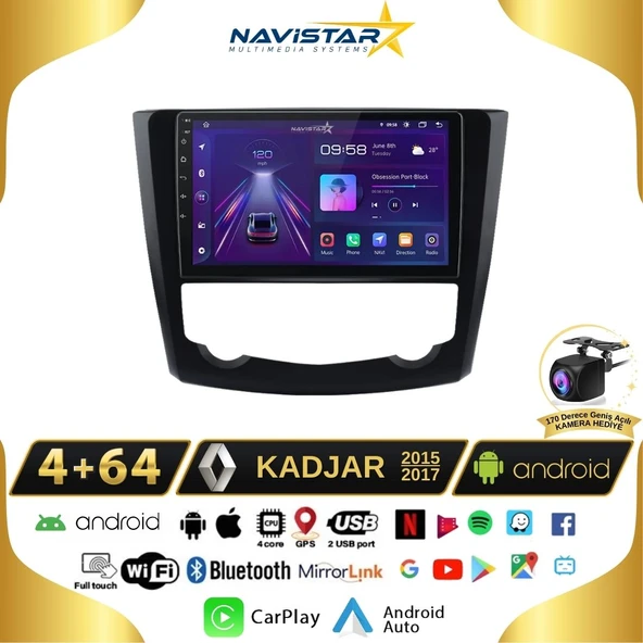 Renault Kadjar  2015-2017 Model 4GB + 64GB Android 13 Kablosuz Carplay Navigasyon Multimedya Sistemi