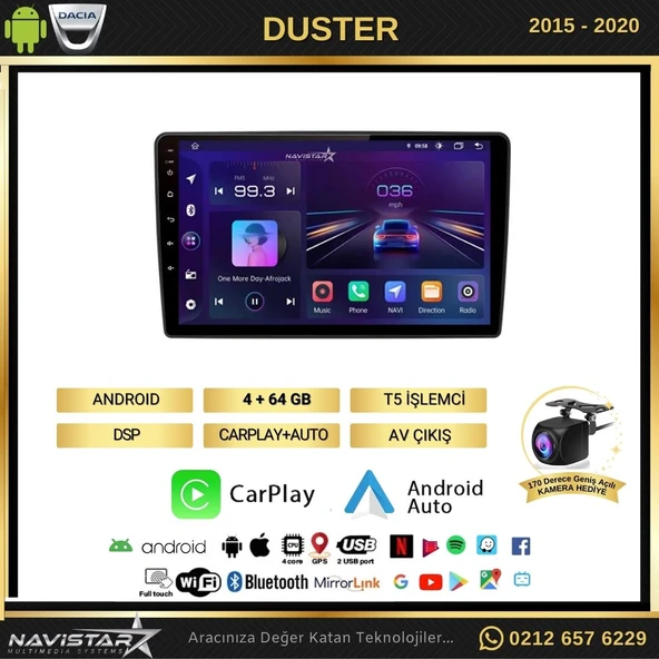 Dacia Duster 2015-2020 Model 4GB + 64GB Android 13 Kablosuz Carplay Navigasyon Multimedya Sistemi - 2