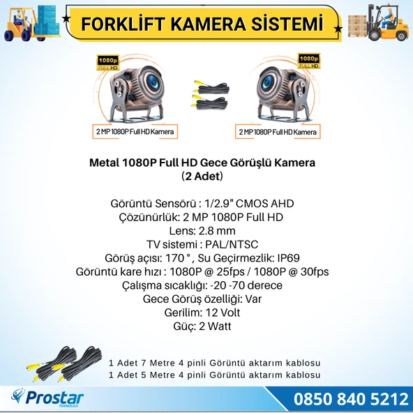 Forklift Kamera Sistemi Reach Truck 2 Kameralı 7 Inç Monitörlü Kayıtlı Kamera Seti - 3