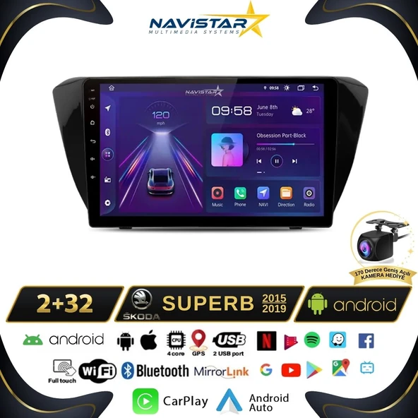 Skoda Superb 2015-2019 Model 2+64GB Android 13 Kablosuz Carplay Navigasyon Multimedya Sistemi - 1