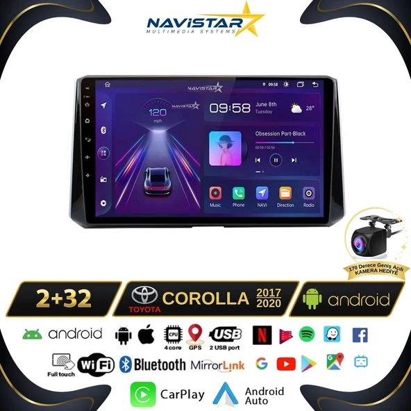 Toyota Corolla 2017-2020 Model 2+64GB Android 13 Kablosuz Carplay Navigasyon Multimedya Sistemi
