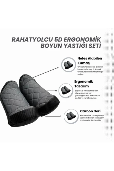 Rahatyolcu 5d Ergonomik Boyun Yastığı Seti 2 Adet Gri Gri - Resim 5