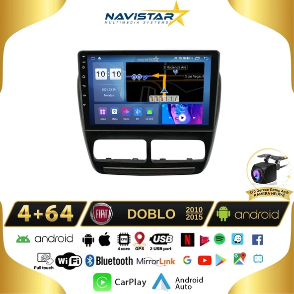 Fiat Doblo 2010-2015 Model 4GB + 64GB Android 13 Kablosuz Carplay Navigasyon Multimedya Sistemi