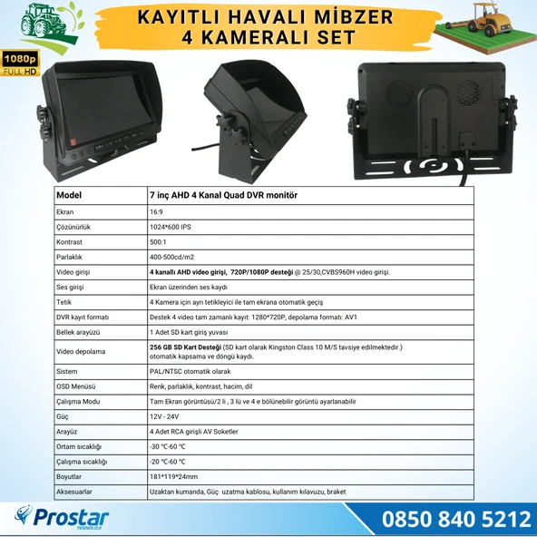 Kayıtlı Ahd Mibzer Havalı Tohum Makinesi 4 Kameralı 7 Inç Monitörlü 720P Araç Seti - 2