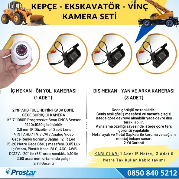 Ekskavatör Dozer Greyder Vinç Kepçe Uzaktan İzlemeli 4 Kameralı 320 Gb Harddisk Kamera Seti - 3