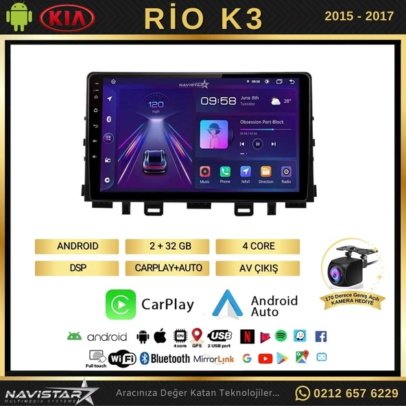 Kia Rio K3 2015-2017 Model 2+64GB Android 13 Kablosuz Carplay Navigasyon Multimedya Sistemi - 2
