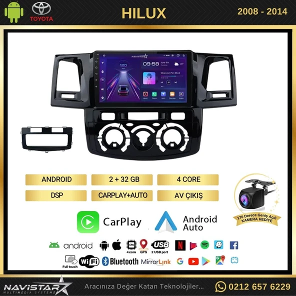 Toyota Hilux 2008-2014 Model 2+64GB Android 13 Kablosuz Carplay Navigasyon Multimedya Sistemi - Resim 2