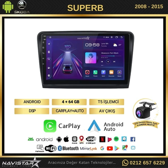 Skoda Superb 4GB + 64GB 2008-2015 Model Android 13 Kablosuz Carplay Navigasyon Multimedya Sistemi - 2