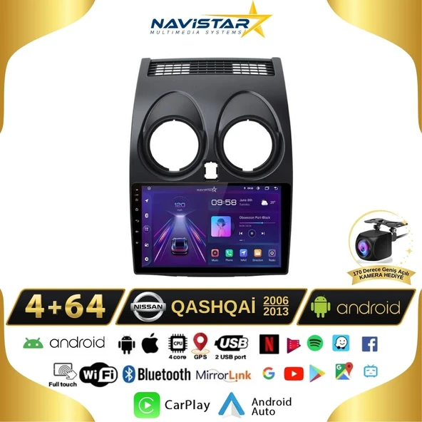 Nissan Qashqai Kablosuz Carplay 4GB + 64GB Android 13 2006-2013 Navigasyon Multimedya Sistemi