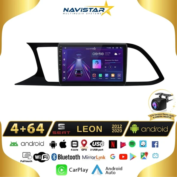 Seat Leon 4GB + 64GB 2012-2020 Model Android 13 Kablosuz Carplay Navigasyon Multimedya Sistemi