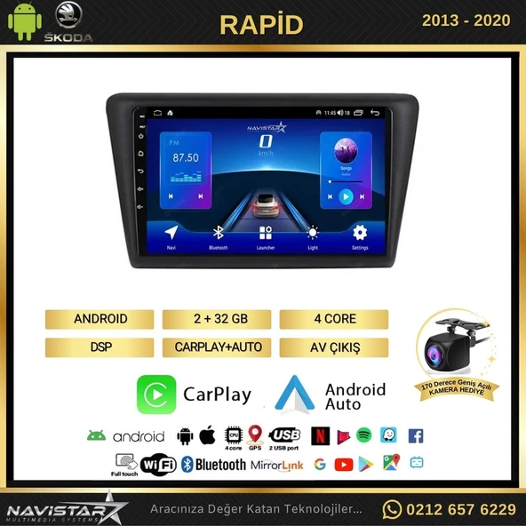 Skoda Rapid 2013-2020 Model 2+64GB Android 13 Kablosuz Carplay Navigasyon Multimedya Sistemi - 2