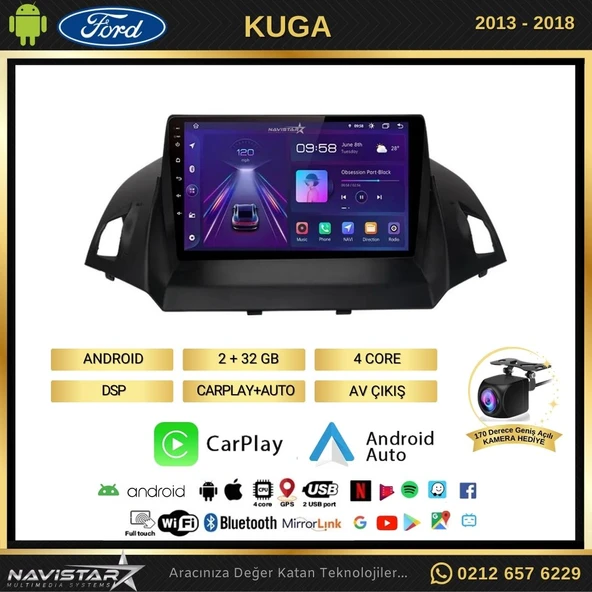 Ford Kuga 2+64GB Android 13 Kablosuz Carplay 2013-2018 Navigasyon Multimedya Sistemi - Resim 2