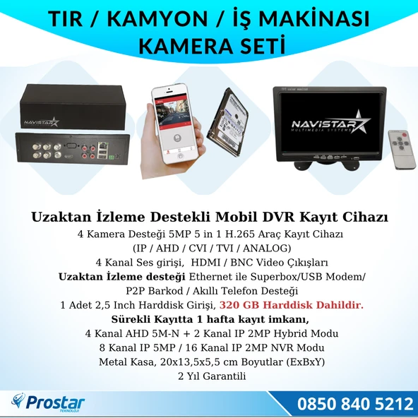 Tır Kamyon İş Makinası Için Uzaktan İzlemeli 4 Kameralı 320 Gb Harddisk Kamera Seti - 2