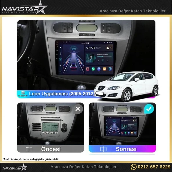 Seat Leon 2005-2012 Model 2GB + 64GB Android 13 Kablosuz Carplay Navigasyon Multimedya Sistemi - 3