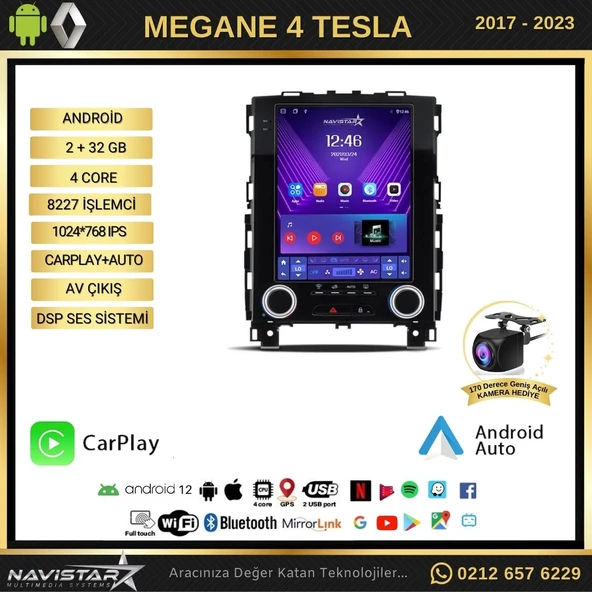 Renault Megane 4 Tesla 2017-2023 Model 2+32GB Android  Kablosuz Carplay Navigasyon Multimedya Sistemi - 2