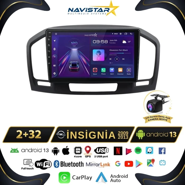 Opel İnsignia 2009-2013 Model 2+64GB Android 13 Kablosuz Carplay Navigasyon Multimedya Sistemi