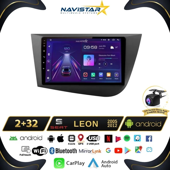 Seat Leon 2005-2012 Model 2GB + 64GB Android 13 Kablosuz Carplay Navigasyon Multimedya Sistemi