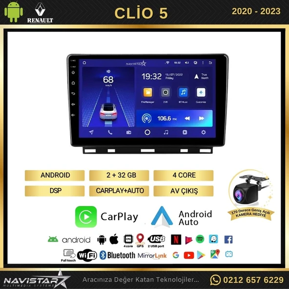 Clio 5 2020-2023 Model 2+64GB Android 13 Kablosuz Carplay Navigasyon Multimedya Sistemi - 2