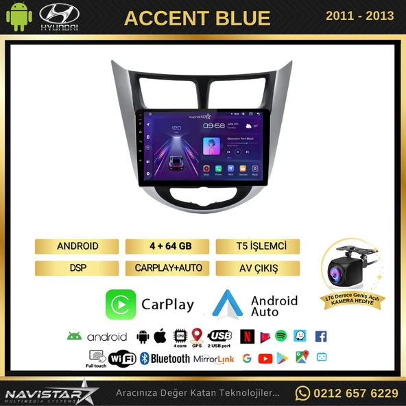 Hyundai  Accent Blue 2011-2013 Model 4GB + 64GB Android 13 Kablosuz Carplay Navigasyon Multimedya Sistemi - 2