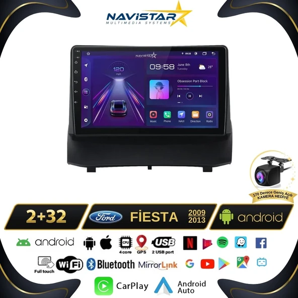 Ford Fiesta  2009-2013 Model 2GB + 64GB Android 13 Kablosuz Carplay Navigasyon Multimedya Sistemi