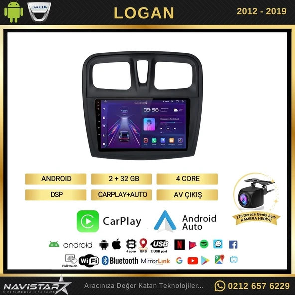 Dacia Logan 2012-2019 Model 2+64GB Android 13 Kablosuz Carplay Navigasyon Multimedya Sistemi - Resim 2
