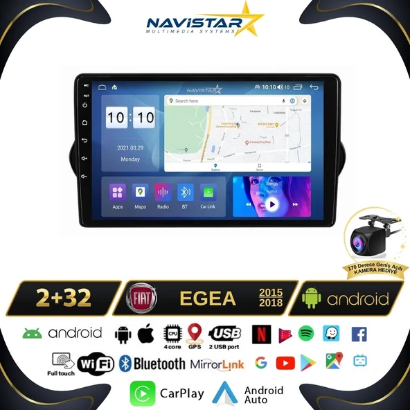 Fiat Egea 2015-2018 Model 2GB + 64GB Android 13 Kablosuz Carplay Navigasyon Multimedya Sistemi
