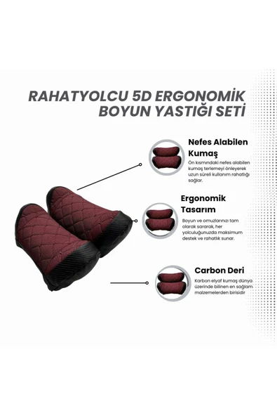 RahatYolcu 5D Ergonomik Boyun Yastığı Seti 2 Adet Kırmızı - 5