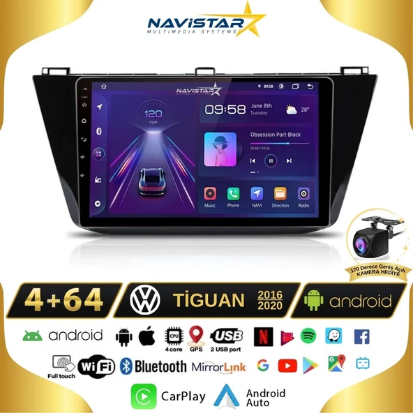 Vw Tiguan 4GB + 64GB Kablosuz Carplay 2016-2020 Android 13 Navigasyon Multimedya Sistemi - 1
