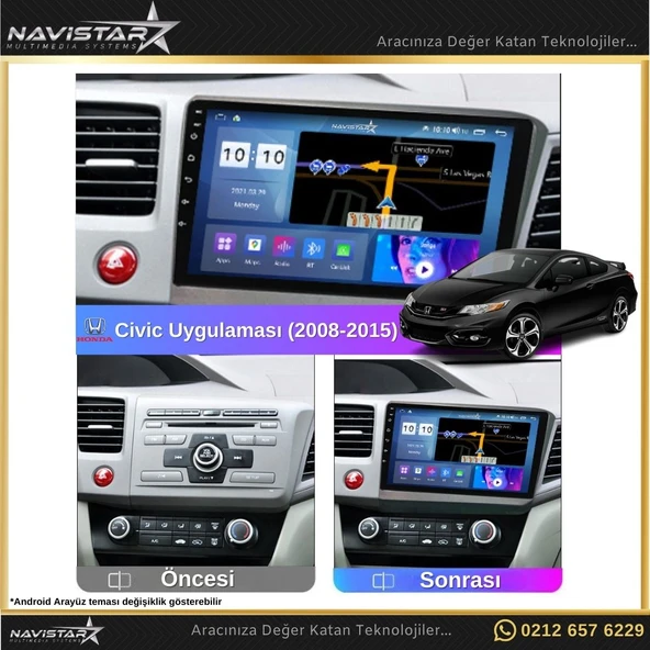 Honda Civic  2008-2015 Model 2GB + 64GB Android 13 Kablosuz Carplay Navigasyon Multimedya Sistemi - 3