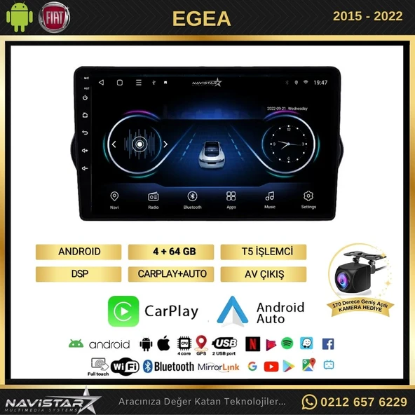 Fiat Egea 4GB + 64GB Kablosuz Carplay 2015-2022 Android 13 Navigasyon Multimedya Sistemi - 2