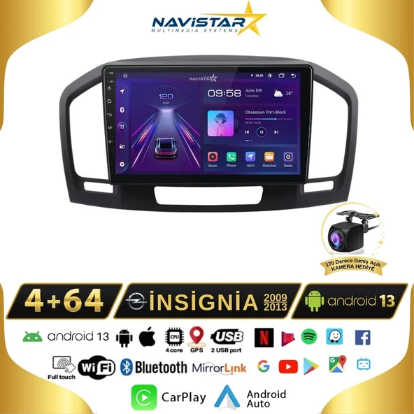Opel İnsignia 2009-2013 Model 4+64 GB Android 13 Kablosuz Carplay Navigasyon Multimedya Sistemi