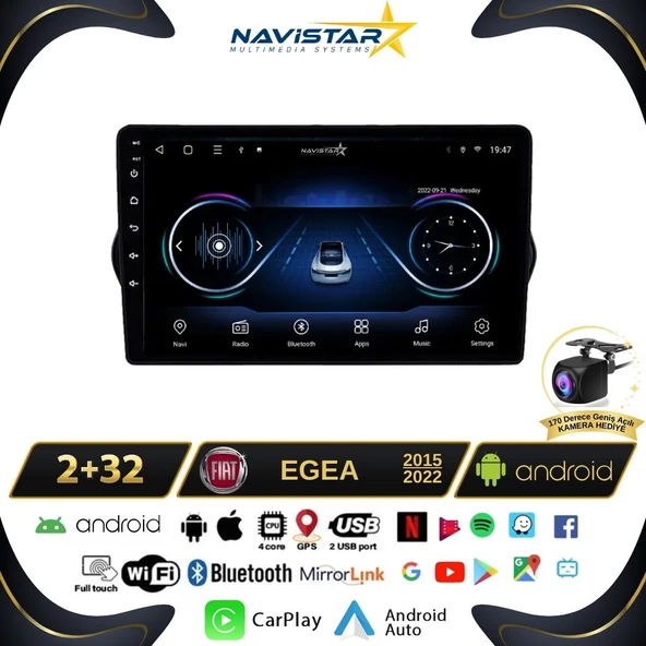 Fiat Egea 2+64GB Kablosuz Carplay 2015-2022 Android 13 Navigasyon Multimedya Sistemi