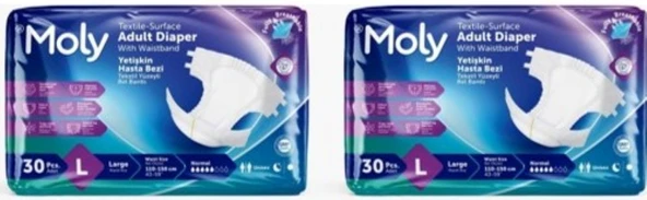 Moly Tekstil Yüzeyli Large Büyük Boy Belbantlı Hasta Bezi 30 lu 2 paket / 60 adet - 1