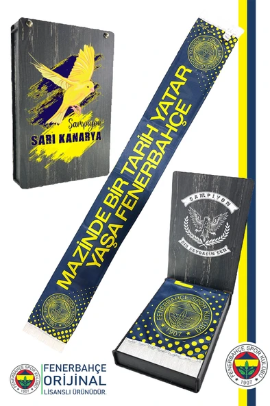 Fenerbahçe Orijinal Lisanslı Mazinde Bir Tarih Yatar Fenerbahçe Şal Atkı Kanarya Baskı Ahşap Kutulu