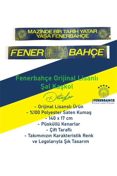 Fenerbahçe Orijinal Lisanslı Mazinde Bir Tarih Yatar Fenerbahçe Şal Atkı + Hybrt Tükenmez Kalem Set - 3