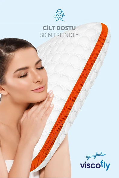 Viscofly Visco Collagen Ortopedik Yastık - 53 cm x 39 cm x 13 cm - Neon Turuncu - Resim 4