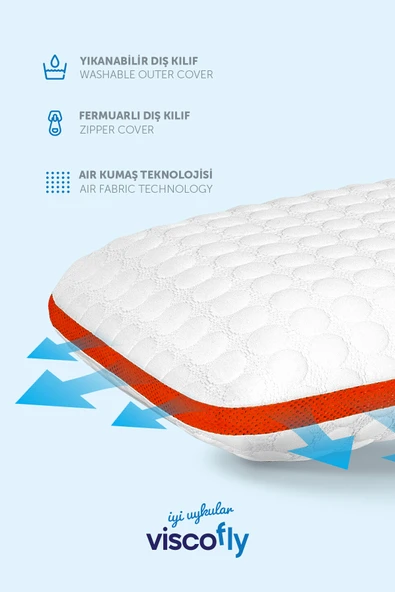 Viscofly Visco Collagen Ortopedik Yastık - 53 cm x 39 cm x 13 cm - Neon Turuncu - Resim 2