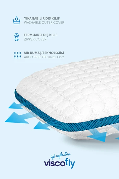 Viscofly Visco Collagen Ortopedik Yastık - 53 cm x 39 cm x 13 cm - Mavi - Resim 2