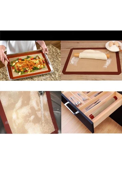 30x40 cm Silikon Fırın Pişirme Silpatı Kendinden Yağlı Yapışmaz Hamur Açma Matı Yanmaz Tepsi Kağıdı - 7