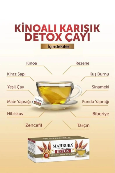 Mahbuba Kinoalı Karışık Detox Diyet Form Bitki Çayı 1 Aylık - ( 30 Kullanım ) Net 60gr - 2